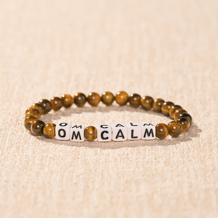 Buddha Stones Tiger Eye OM CALM Letters Beads Courage Bracelet - image 1