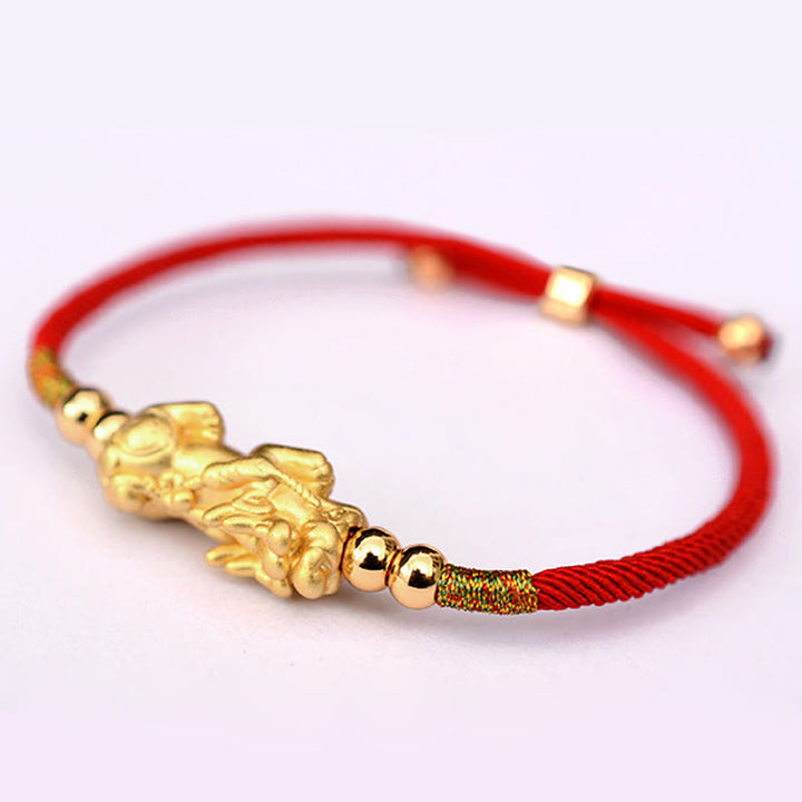 Buddha Stones 24K Gold-Plated PiXiu Luck Red String Bracelet - image 3