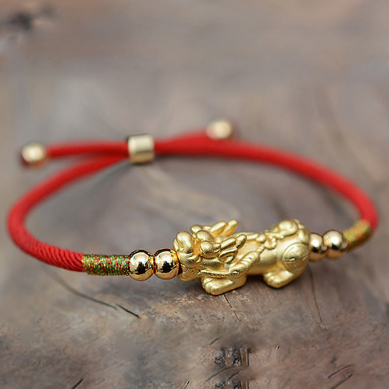 Buddha Stones 24K Gold-Plated PiXiu Luck Red String Bracelet - image 2