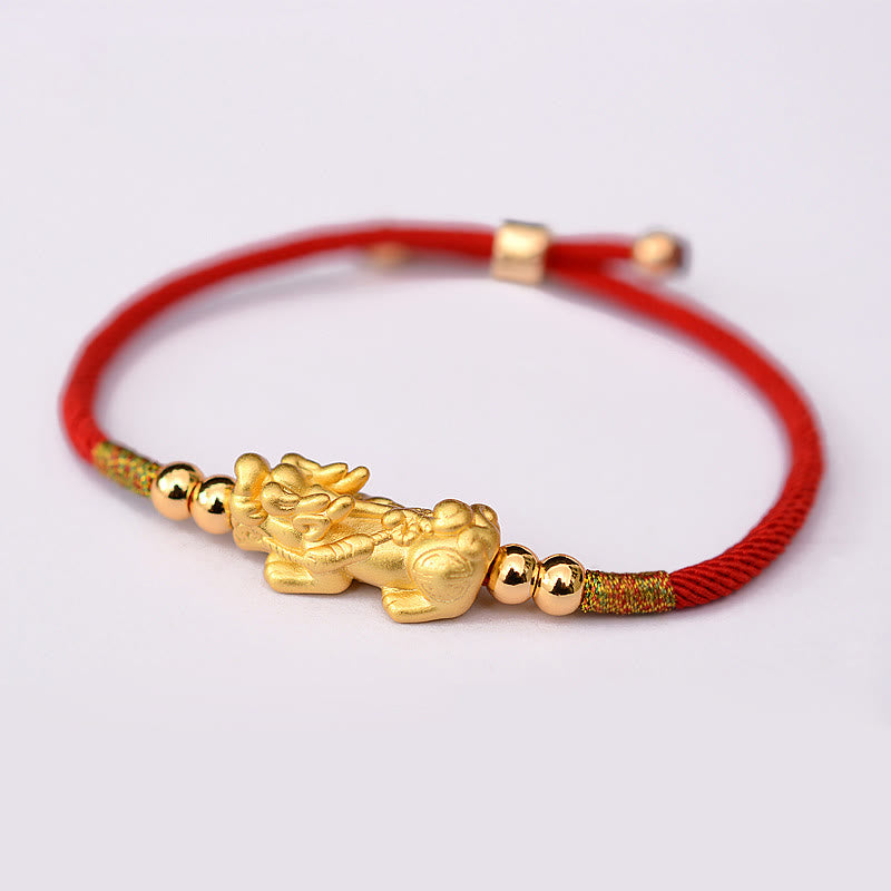 Buddha Stones 24K Gold-Plated PiXiu Luck Red String Bracelet - image 4