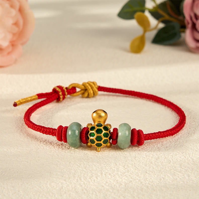 Buddha Stones Copper Turtle Jade Blessing Red String Lucky Bracelet - image 13