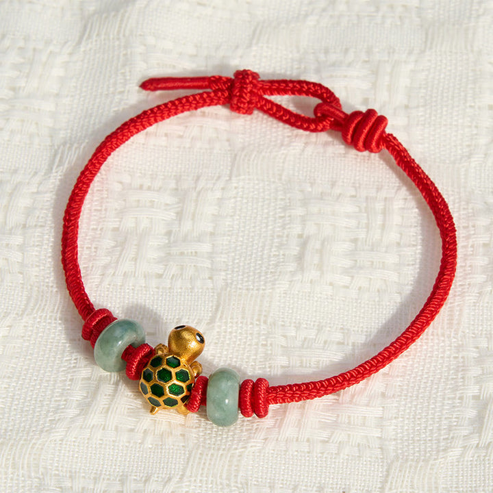 Buddha Stones Copper Turtle Jade Blessing Red String Lucky Bracelet - image 3
