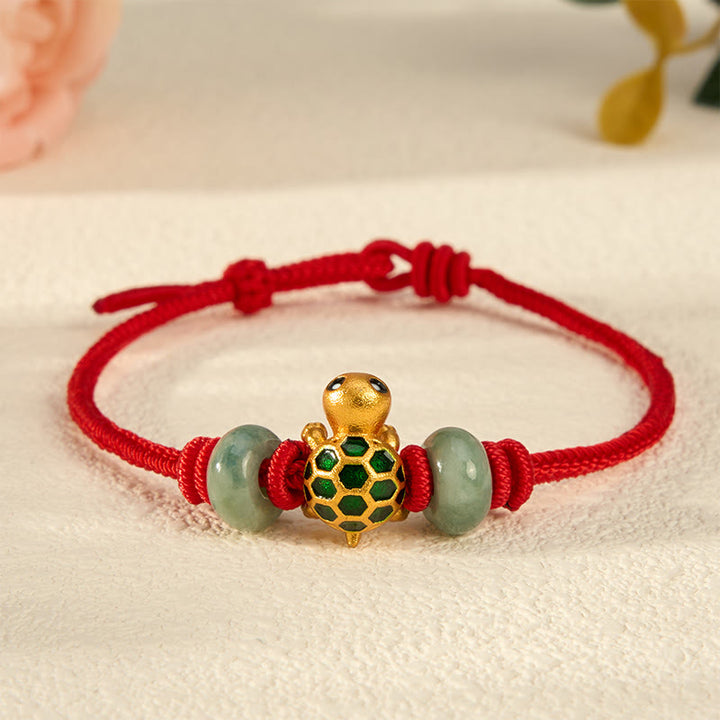 Buddha Stones Copper Turtle Jade Blessing Red String Lucky Bracelet - image 2
