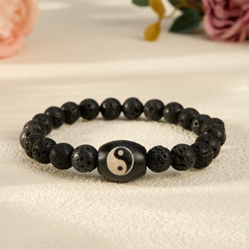 Buddha Stones Lava Rock Black Onyx Yin Yang Bead Support Bracelet - Lava Rock (Wrist Circumference: 5.9–6.3 in/15–16 cm) - image 0