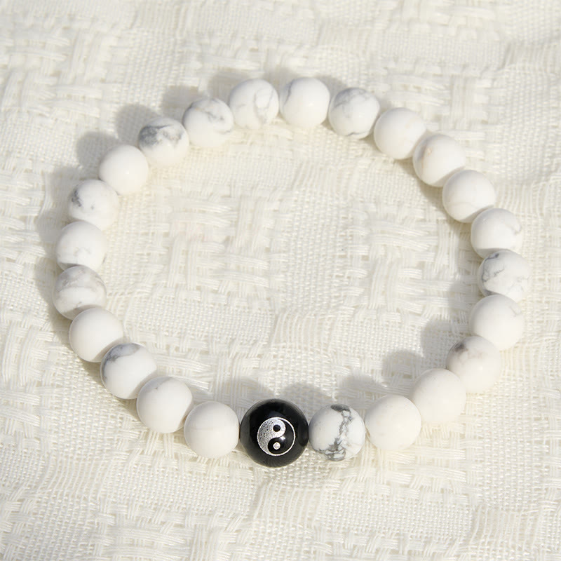 Buddha Stones Black Onyx White Turquoise Yin Yang Black Obsidian Round Bead Balance Bracelet - image 12