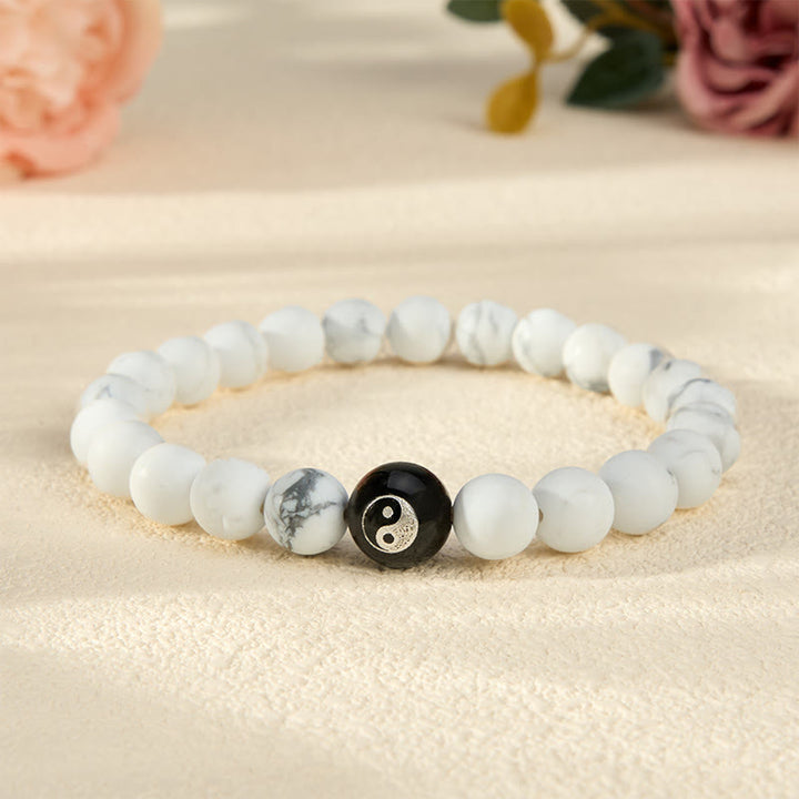Buddha Stones Black Onyx White Turquoise Yin Yang Black Obsidian Round Bead Balance Bracelet - White Turquoise - 5.9–6.3 in (15–16 cm) - image 11
