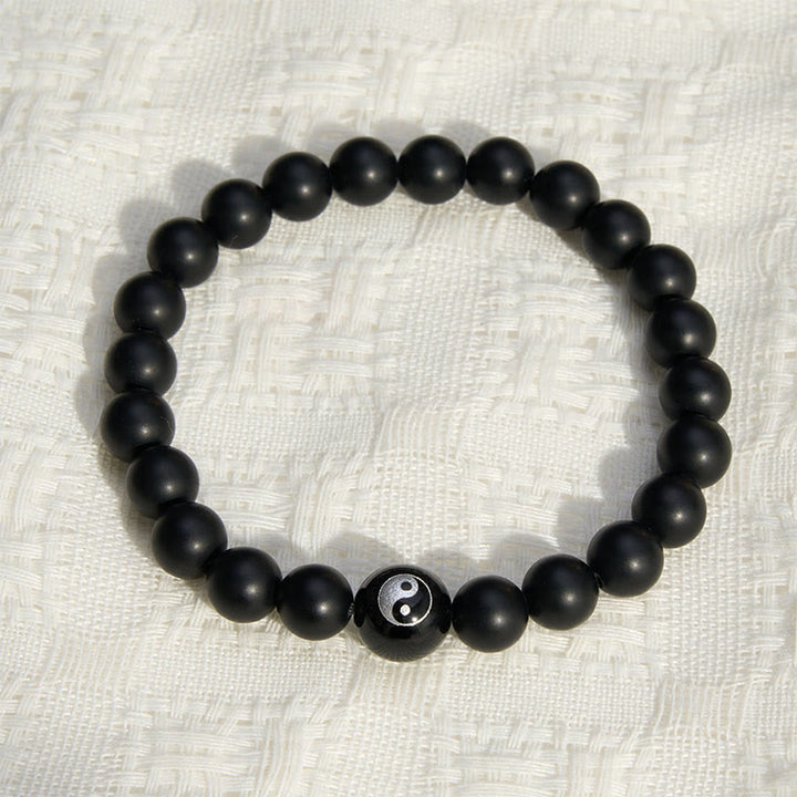 Buddha Stones Black Onyx White Turquoise Yin Yang Black Obsidian Round Bead Balance Bracelet - image 1