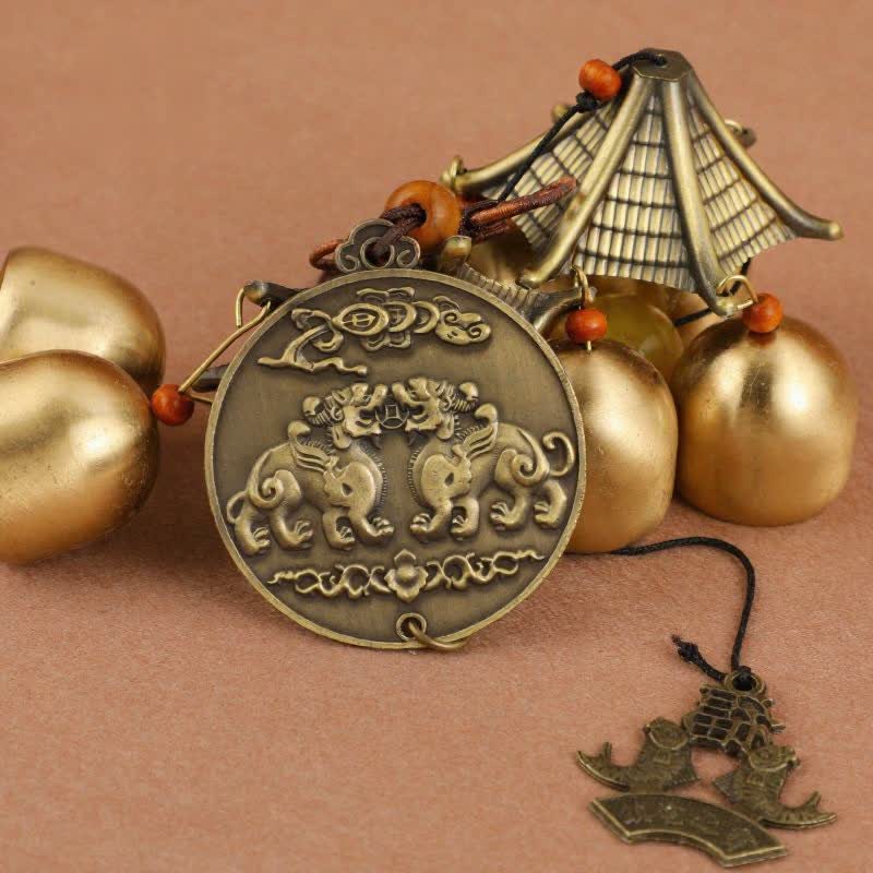 Buddha Stones Two-Tier Solid Copper Pi Xiu Bagua Koi Fish Wealth Bells & Chimes - image 2