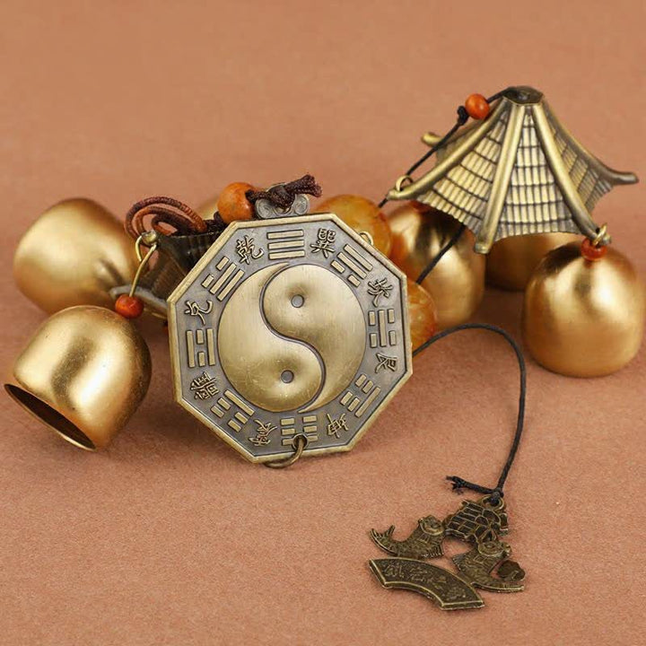 Buddha Stones Two-Tier Solid Copper Pi Xiu Bagua Koi Fish Wealth Bells & Chimes - image 7