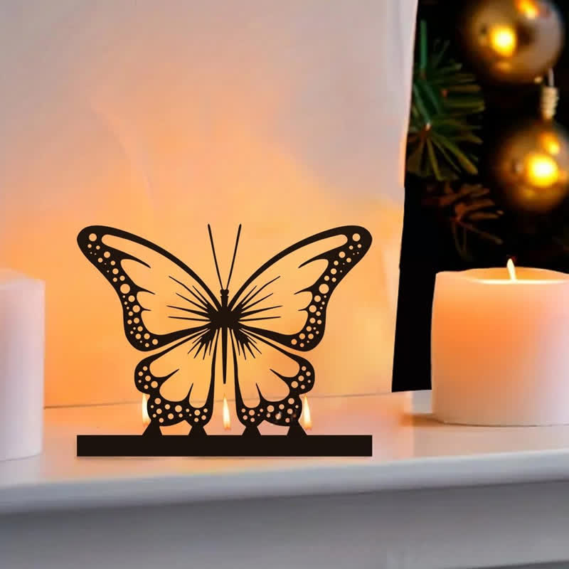 Buddha Stones Black Iron Butterfly Transformation Three Light Candle Holder - Butterfly - image 0