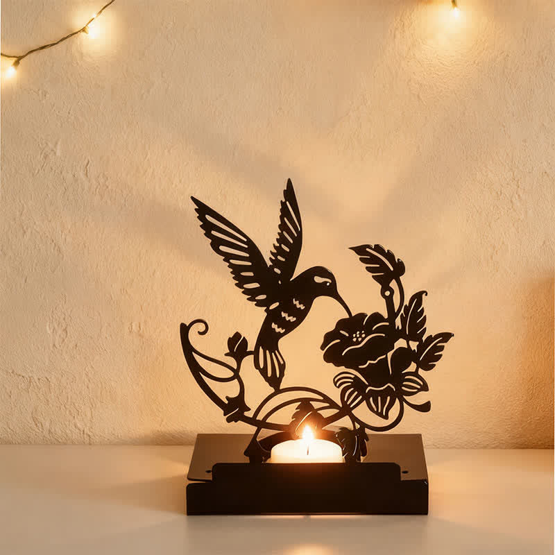 Buddha Stones Black Iron Bird Elephant Silhouette Strength Candle Holder - image 1
