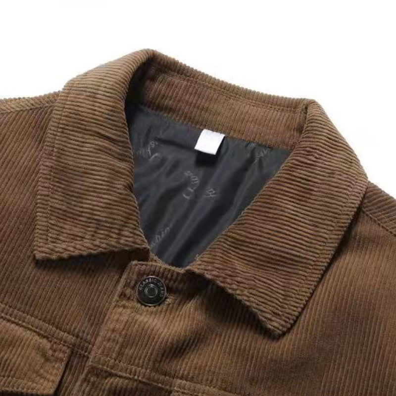 Buddha Stones Fall Vintage Simple Button-Up Solid Corduroy Men's Jacket With Pocket - image 1