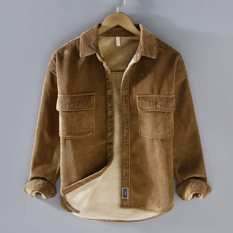 Buddha Stones Fall Winter Casual Vintage Solid Corduroy Men's Jacket With Patch Pockets - Peru - US/UK/AU42，EU52 (3XL) - image 0