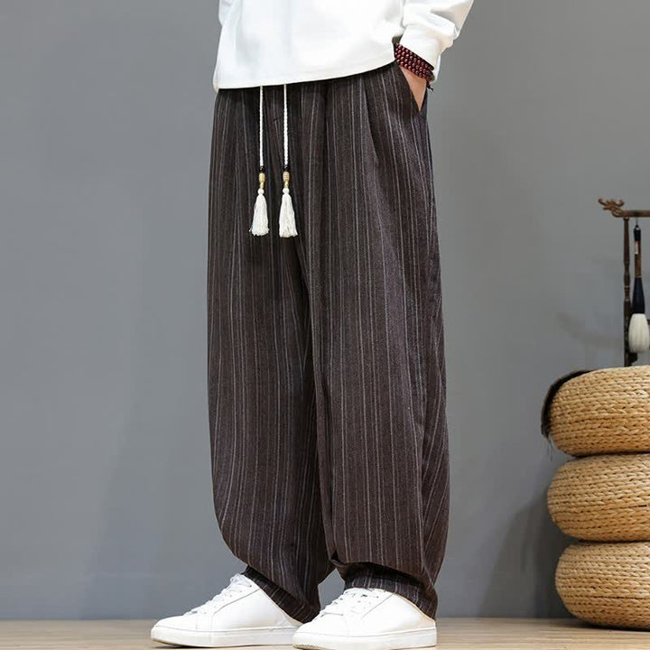 Buddha Stones Fall Casual Drawstring Striped Long Pants Men's Straight Leg Pants With Pockets - SaddleBrown - US/UK/AU46，EU56 (5XL) - image 0