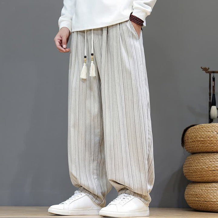 Buddha Stones Fall Casual Drawstring Striped Long Pants Men's Straight Leg Pants With Pockets - White - US/UK/AU46，EU56 (5XL) - image 27