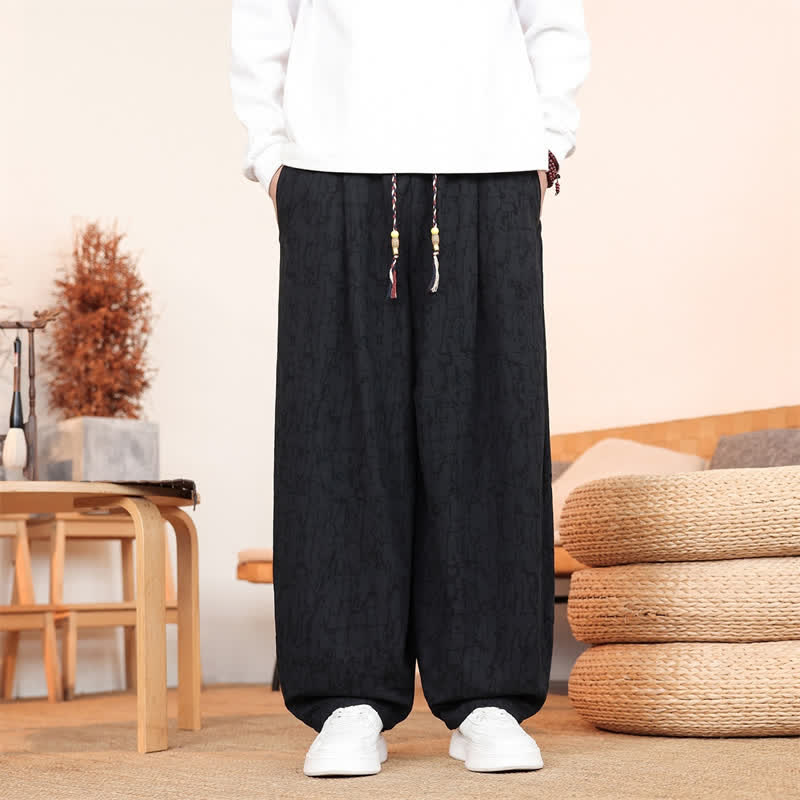 Buddha Stones Fall Casual Drawstring Abstract Texture Pattern Long Pants Men's Straight Leg Pants With Pockets - Black - US/UK/AU46，EU56 (5XL) - image 11