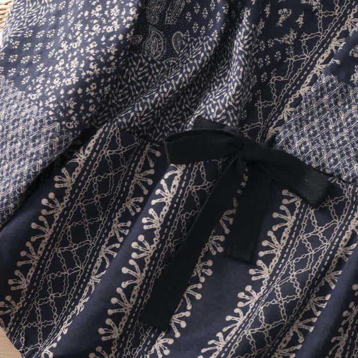 Buddha Stones Fall Winter Casual Boho Drawstring Floral Patchwork Women's Kimono With Pockets - image 6