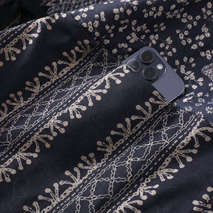 Buddha Stones Fall Winter Casual Boho Drawstring Floral Patchwork Women's Kimono With Pockets - image 5