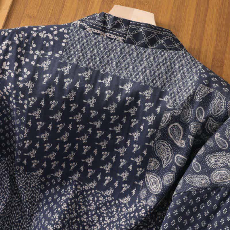 Buddha Stones Fall Winter Casual Boho Drawstring Floral Patchwork Women's Kimono With Pockets - image 4