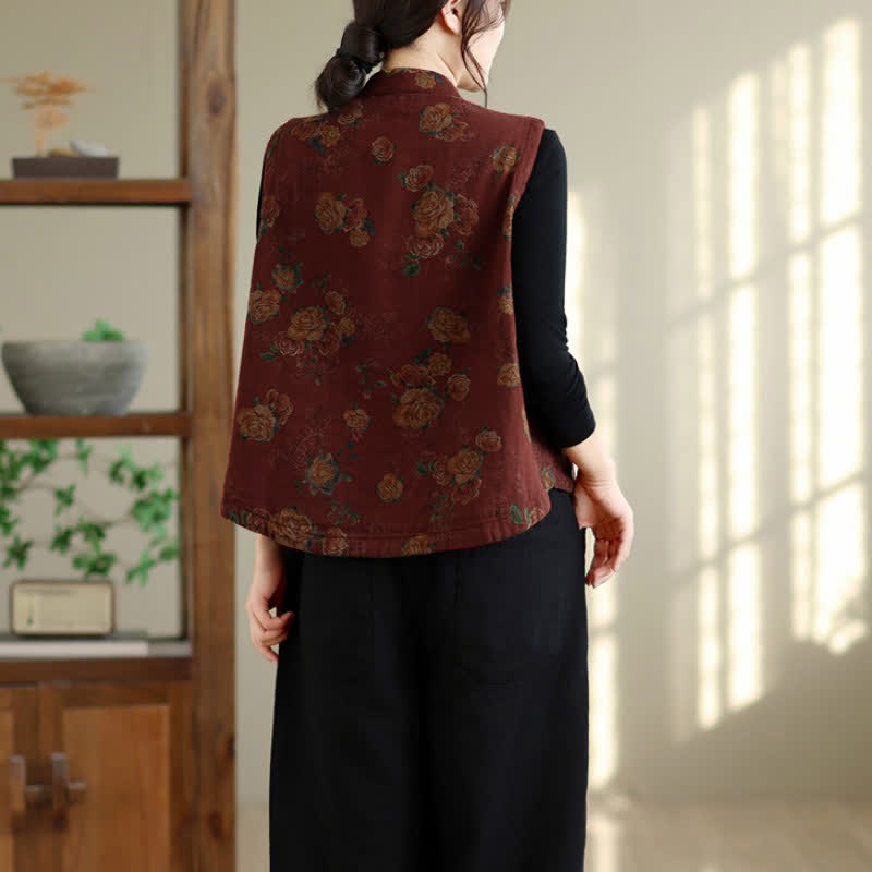 Buddha Stones Fall Vintage Tang Style Frog Button Floral Tank Top Women's Vest - image 4