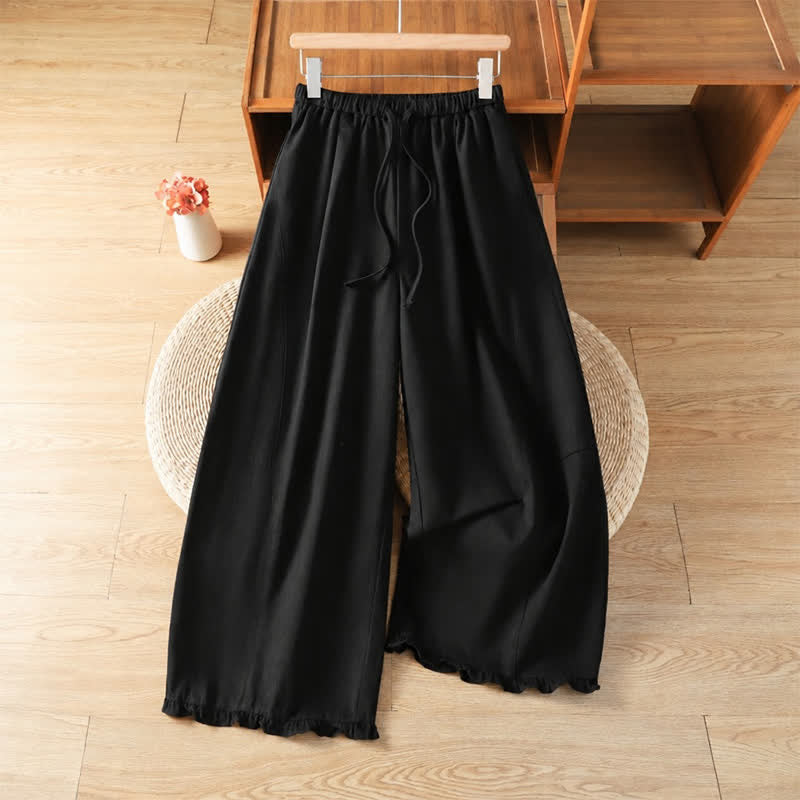 Buddha Stones Fall Casual Minimalist Drawstring Solid Ankle Pants Women's Straight Leg Pants With Pockets - Black - US8-10, UK/AU12-14, EU40-42 (2XL) - image 7