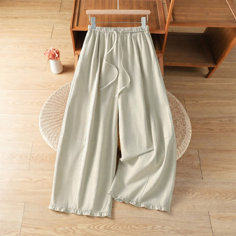 Buddha Stones Fall Casual Minimalist Drawstring Solid Ankle Pants Women's Straight Leg Pants With Pockets - Beige - US8-10, UK/AU12-14, EU40-42 (2XL) - image 0