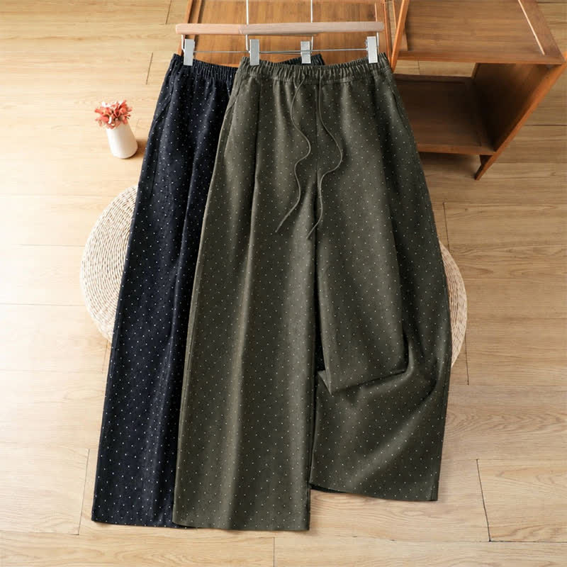 Buddha Stones Fall Casual Drawstring Polka Dot Ankle Pants Women's Straight Leg Pants With Pocket - image 12