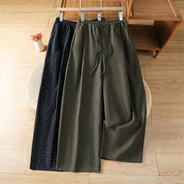 Buddha Stones Fall Casual Drawstring Polka Dot Ankle Pants Women's Straight Leg Pants With Pocket - image 12