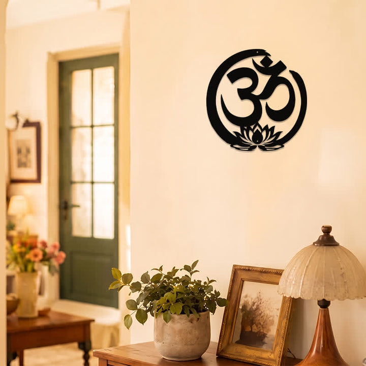 Buddha Stones Sacred OM Lotus Circle Metal Meaningful Symbols Wall Art - image 7