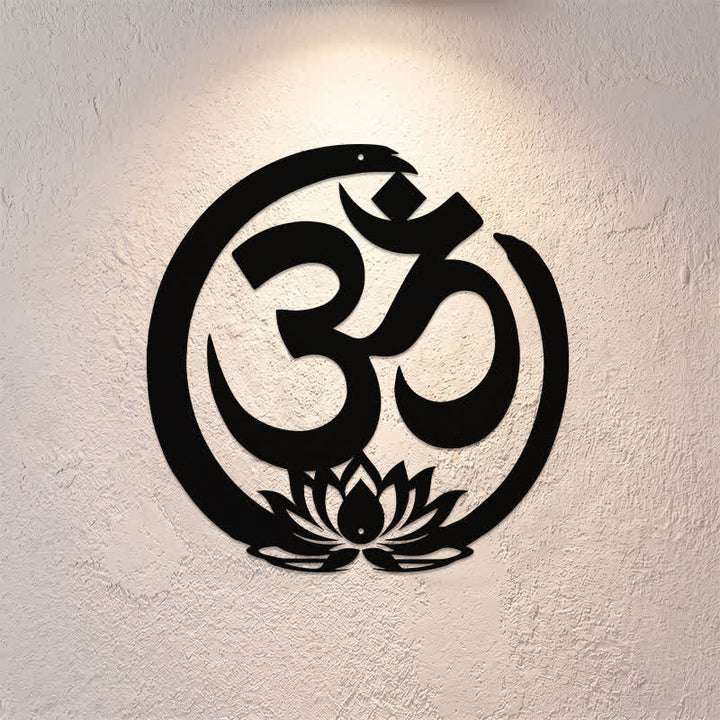 Buddha Stones Sacred OM Lotus Circle Metal Meaningful Symbols Wall Art - image 0