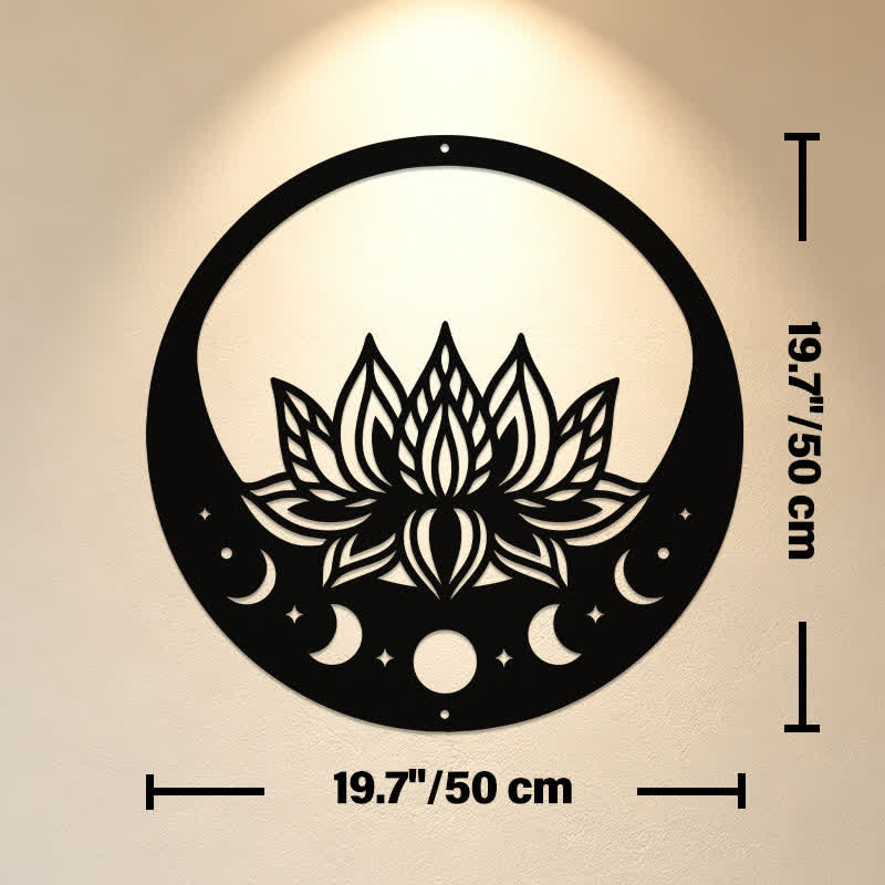 Buddha Stones Round Metal Lotus Moon Phase Purity Meaningful Symbols Wall Art - Approx. 50cm x 50cm x 0.12cm / 19.69in x 19.69in x 0.05in - image 10