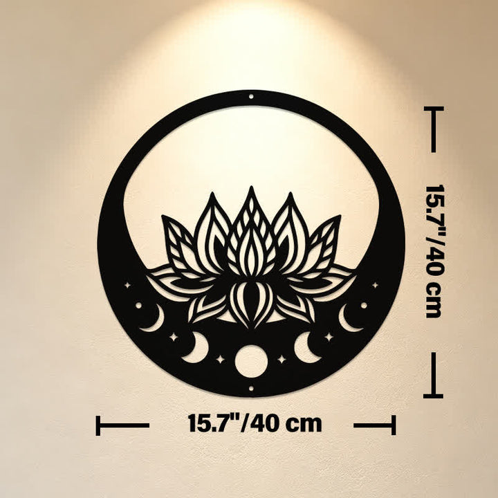 Buddha Stones Round Metal Lotus Moon Phase Purity Meaningful Symbols Wall Art - Approx. 40cm x 40cm x 0.1cm / 15.75in x 15.75in x 0.04in - image 8