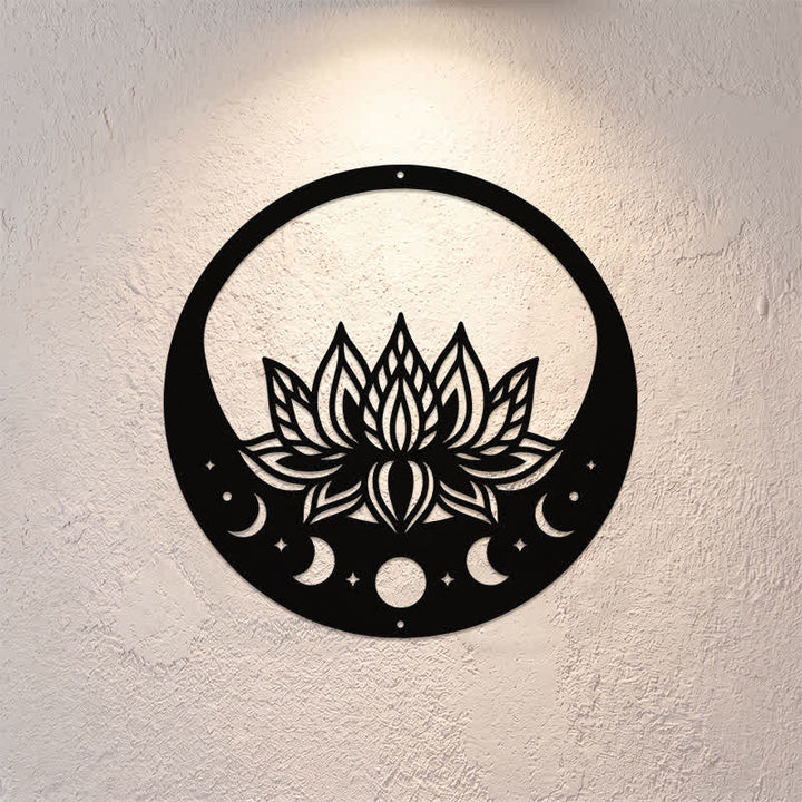 Buddha Stones Round Metal Lotus Moon Phase Purity Meaningful Symbols Wall Art - image 0
