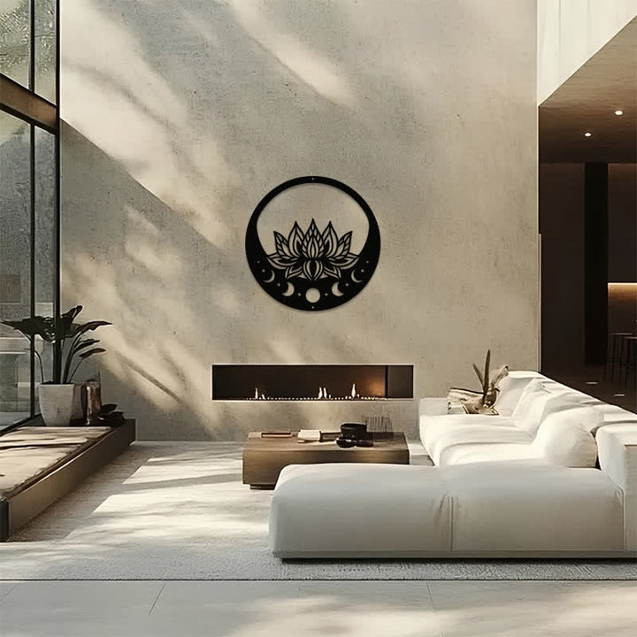 Buddha Stones Round Metal Lotus Moon Phase Purity Meaningful Symbols Wall Art - image 13