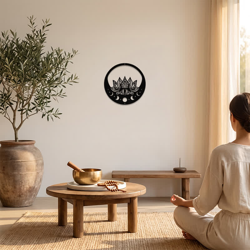 Buddha Stones Round Metal Lotus Moon Phase Purity Meaningful Symbols Wall Art - image 5