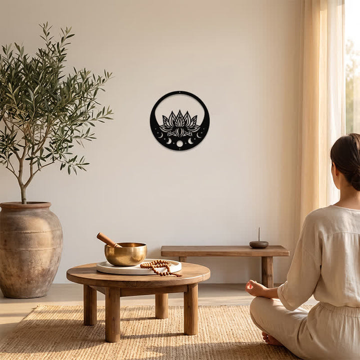 Buddha Stones Round Metal Lotus Moon Phase Purity Meaningful Symbols Wall Art - image 5