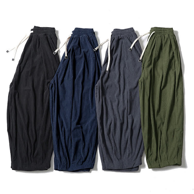 Buddha Stones Fall Winter Casual Drawstring Solid Ankle Pants Corduroy Men's Straight Leg Pants With Pockets - image 9