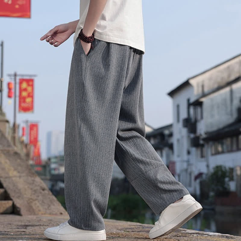 Buddha Stones Spring Fall Minimalist Casual Drawstring Solid Ankle Pants Men's Straight Leg Pants With Pockets - image 11
