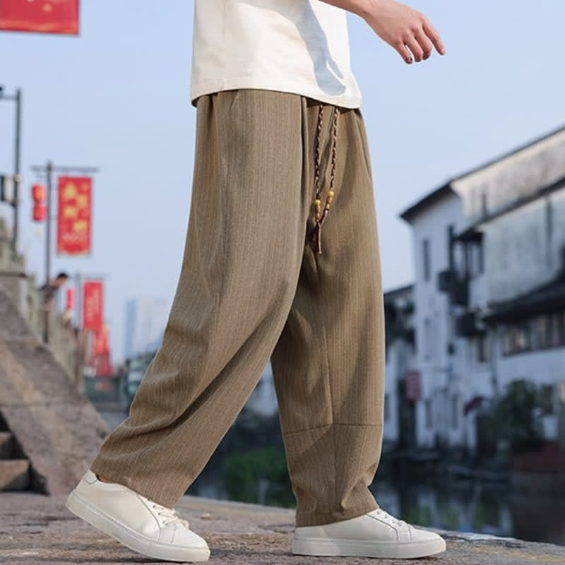 Buddha Stones Spring Fall Minimalist Casual Drawstring Solid Ankle Pants Men's Straight Leg Pants With Pockets - image 6