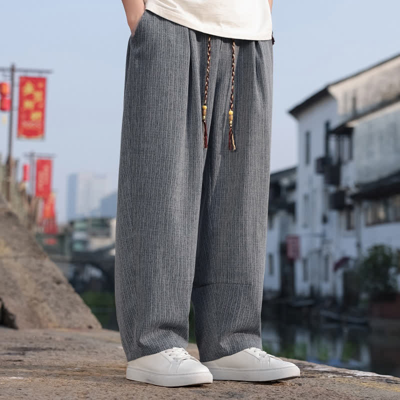 Buddha Stones Spring Fall Minimalist Casual Drawstring Solid Ankle Pants Men's Straight Leg Pants With Pockets - image 10