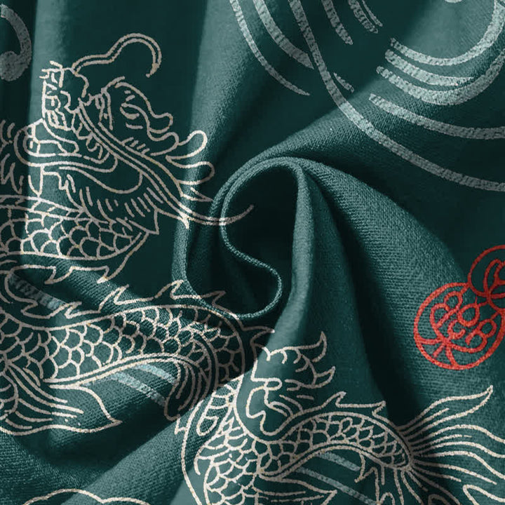 Buddha Stones Pure Cotton Ethnic Dragon Art Pattern Drawstring Men's Harem Pants With Pockets - image 11