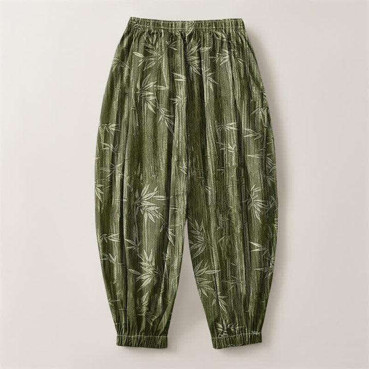 Buddha Stones Pure Cotton Zen Bamboo Pattern Drawstring Men's Harem Pants With Pockets - image 8