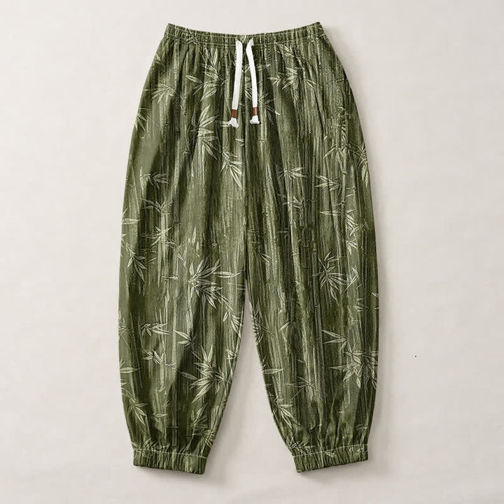 Buddha Stones Pure Cotton Zen Bamboo Pattern Drawstring Men's Harem Pants With Pockets - image 7