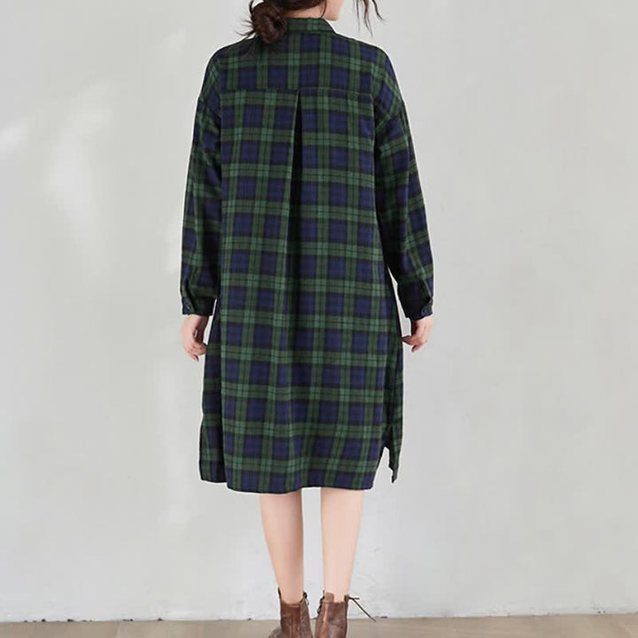 Buddha Stones Fall Casual Vintage Button-Up Plaid Women's Long Sleeve Dresses With Pocket - image 19
