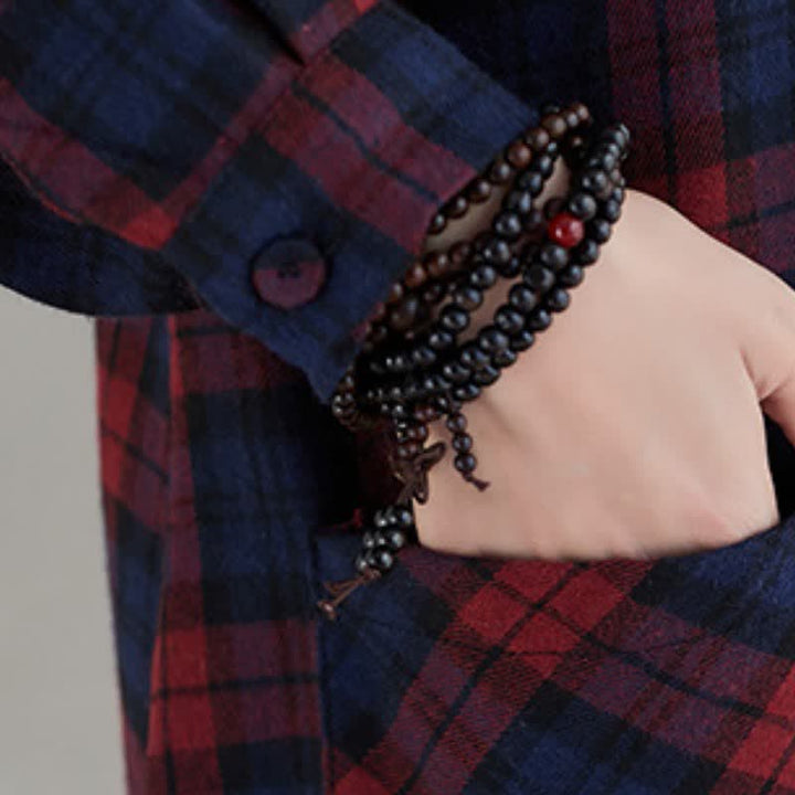 Buddha Stones Fall Casual Vintage Button-Up Plaid Women's Long Sleeve Dresses With Pocket - image 13
