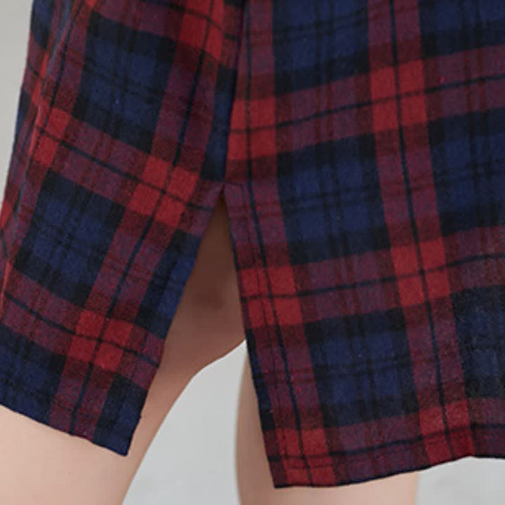 Buddha Stones Fall Casual Vintage Button-Up Plaid Women's Long Sleeve Dresses With Pocket - image 15