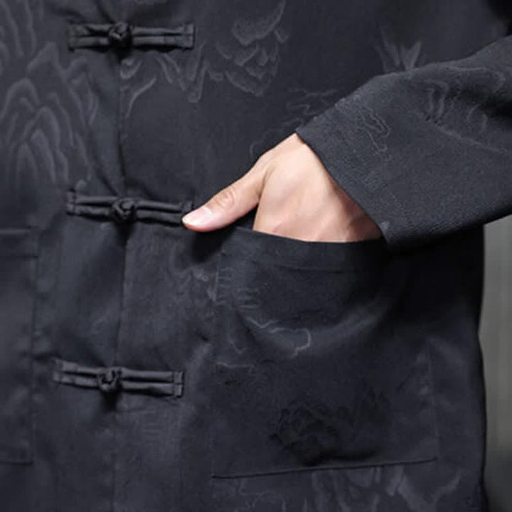 Buddha Stones Fall Tang Style Vintage Frog Button Mountains Solid Men's Long Sleeve Shirts With Pockets - image 9
