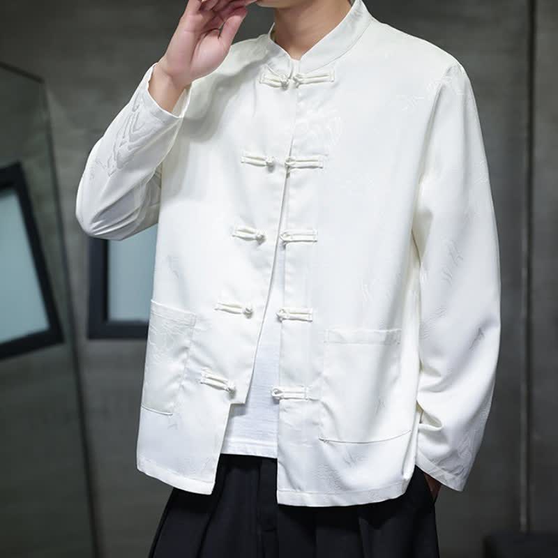 Buddha Stones Fall Tang Style Vintage Frog Button Mountains Solid Men's Long Sleeve Shirts With Pockets - image 12