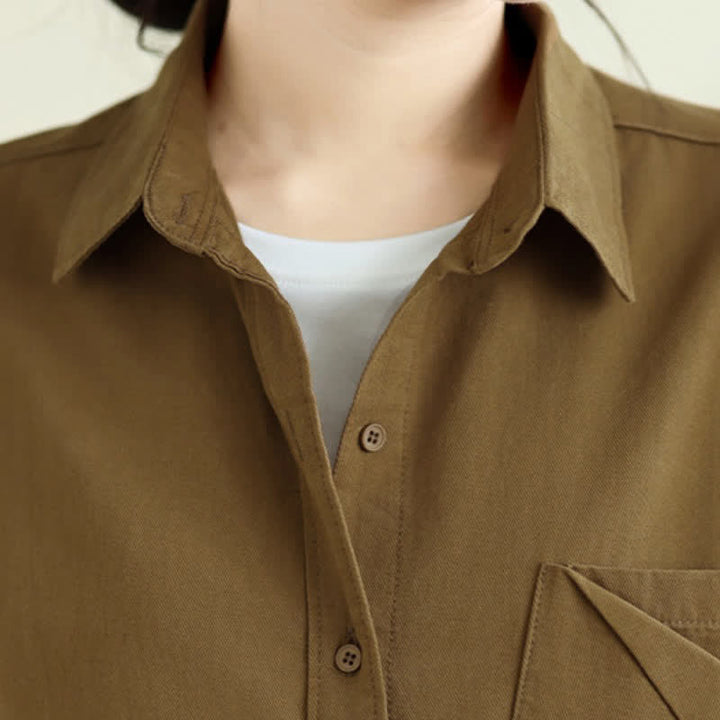 Buddha Stones Fall Casual Minimalist Button-Up Solid Cotton Women's Jacket With Pocket - image 5