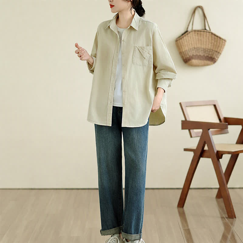 Buddha Stones Fall Casual Minimalist Button-Up Solid Cotton Women's Jacket With Pocket - image 23